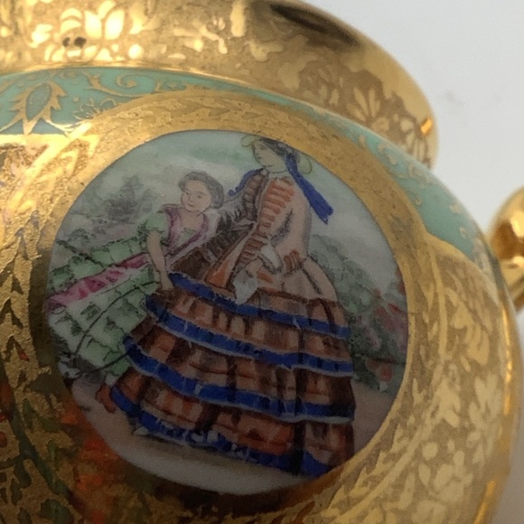 Vintage Le Mieux 24k Gold Hand Decorated Footed Cream Pitcher - Picture 7 of 14